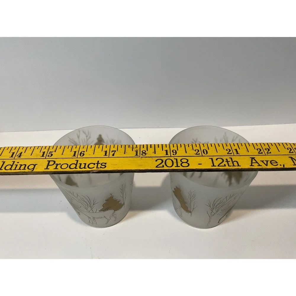 Set Of 2 Frosted Glass Votive Candle Holders Woodland Deer Winter‎ Scene